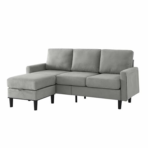 Navy Blue Fabric Upholstered L Shaped Sectional Sofa with Storage Ottoman O826