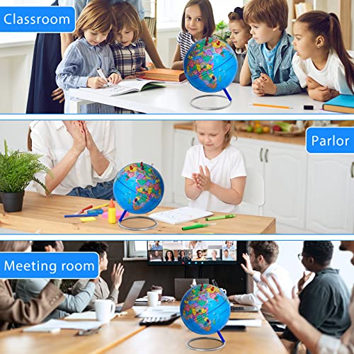 13" World Globe with Stand, Stainless Steel Stand, Blue D740