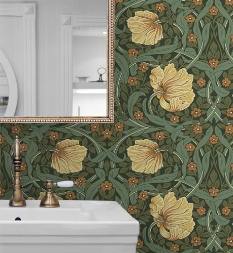 Meadow Green & Amber Peel and Stick Wallpaper P397776