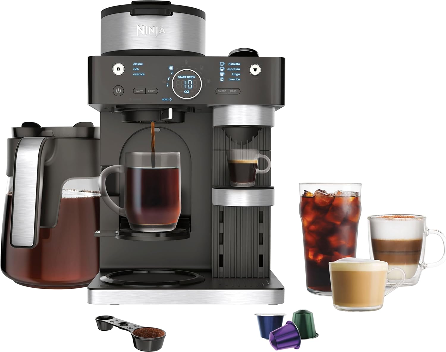 Espresso & Coffee Barista System, Single-Serve Coffee & Nespresso Capsule Compatible, 12-Cup Carafe, Built-in Frother E56329