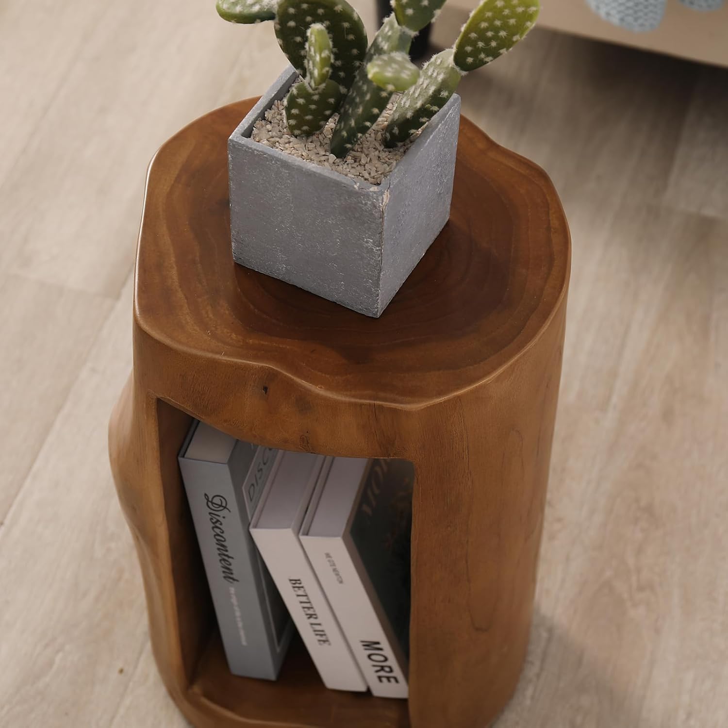 Teak Live Edge Round Wood Side Table C900