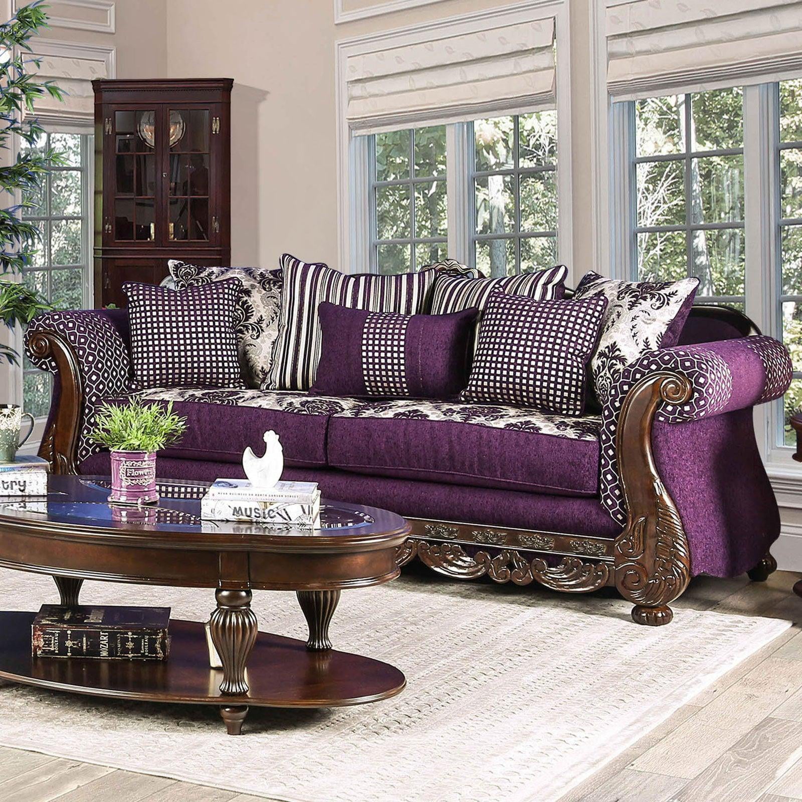 Purple Silver Chenille Sofa and Loveseat X7771
