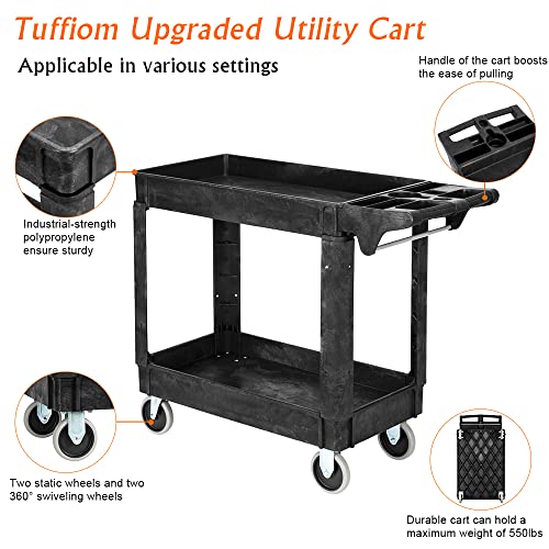 Plastic 2-Tier Utility Cart with Deep Shelves Z118