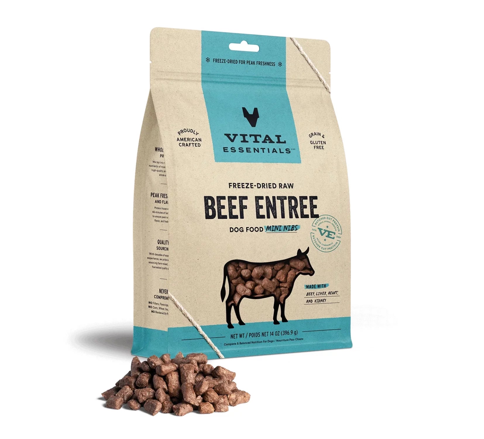 14 oz Freeze-Dried Raw Dog Food Beef Mini Nibs H965