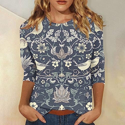Womens 3/4 Length Sleeve Button Down Loose Fit Blouse D496144