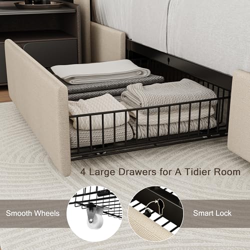 Black Queen Upholstered Platform Bed Frame with 4 Storage Drawers S831550