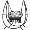 Macrame Hammock Chair with Stand, Heavy Duty Hanging Chair Stand, Includes Seat Cushion, Max 400 Lbs, Natural I447856