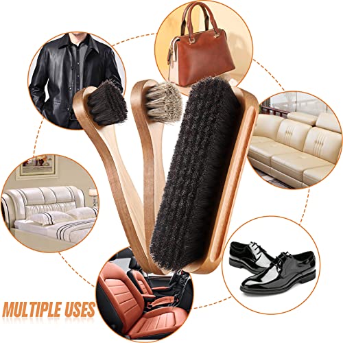 4 Pcs Horsehair Shoe Brush Kit with Microfiber Shoe Cloth E219