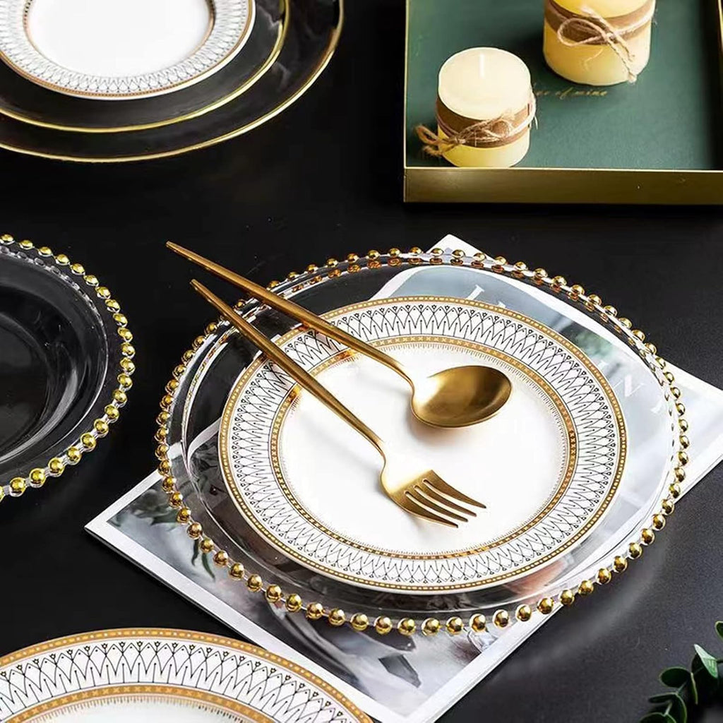 6 Pcs Clear Acrylic Charger Plates with Gold Bead Z98314