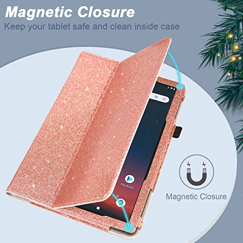 Glitter Rose Folio Leather Cover for Onn 10.1 Tablet G32451