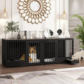 White 86.6" Heavy Duty Wooden Dog Kennel with Dog Bowl Drawers & Divider Y645