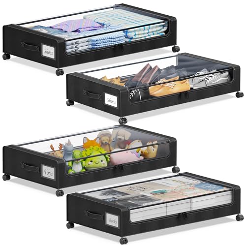 Black 2-Pack XXL 60L Rolling Metal Under Bed Storage Bins with Lids W314419