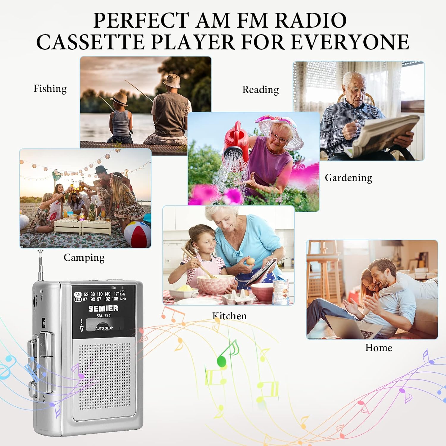 Silver Portable Cassette Player Recorder AM FM Radio Stereo with Built in Speaker and Earphones Q45383