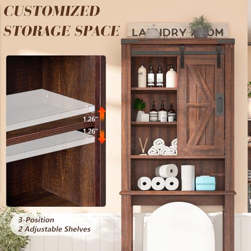68" Tall Over The Toilet Storage Cabinet with Sliding Barn Door and Adjustable Shelves X463971