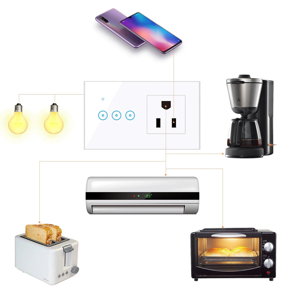 Wi-Fi Smart Wall Outlet With 1 Gang Touch Light Switch P559