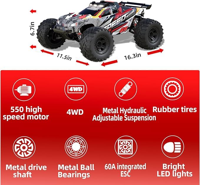4WD 1:10 All Terrain RC Car with Headlights 2 Batteries L783745