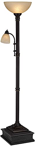 Oil Rubbed Bronze Brown Metal Torchiere Floor Lamp with Reading Light C922