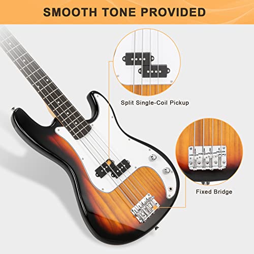 Full Size Electric Bass Guitar 4 String with AMP, Cable, Strap, Bag and Accessories (Black) G4218