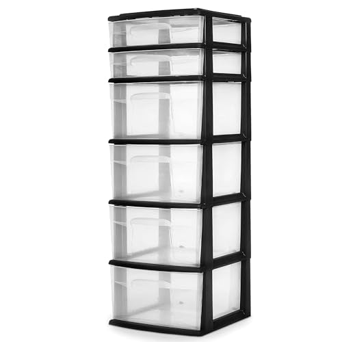 White 6-Tier Clear Plastic Storage Drawer Tower O339