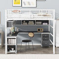 Full Size Metal Loft Bed with Bookcase and Desk N3752