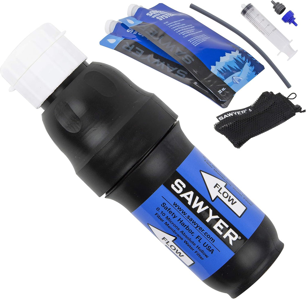 20 Degree 550 Down Fill Sleeping Bag and Water Filtration System with Pouches and Accessories Backpacking Bundle Q213968