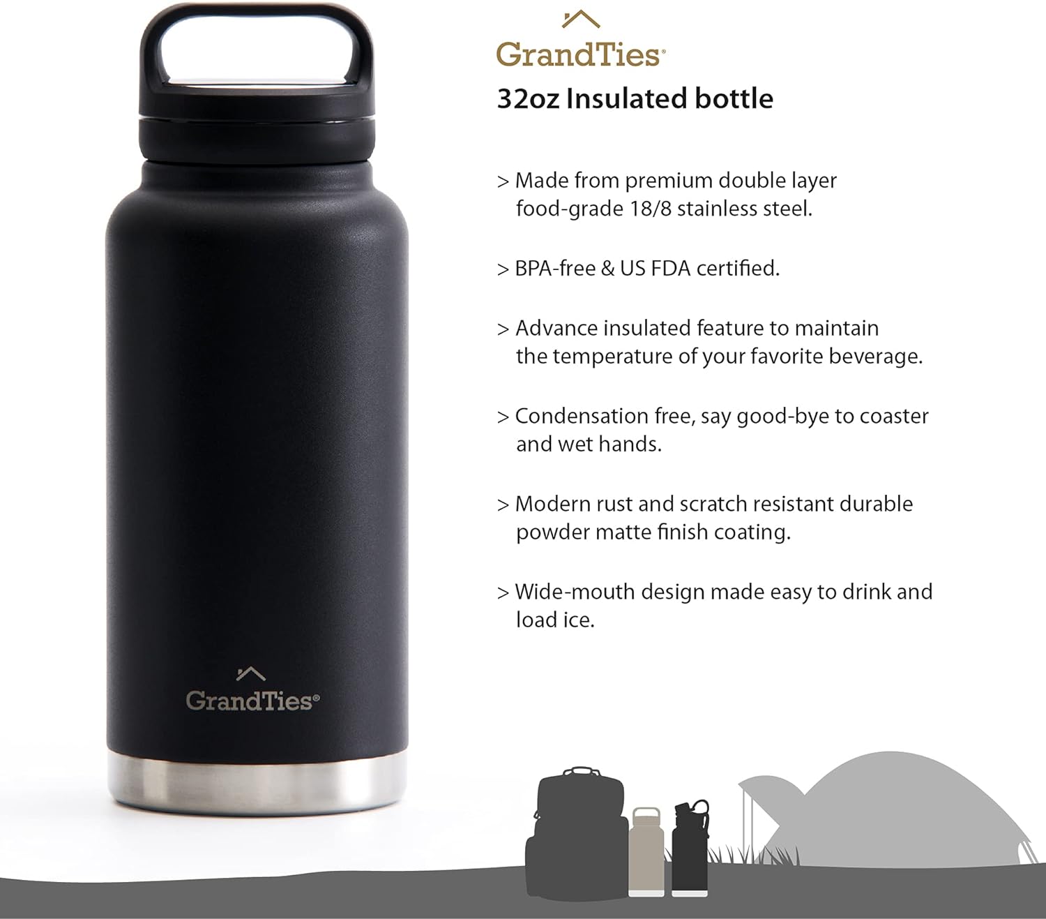 2 Lids Stainless Steel Water Bottles Vacuum Insulated Reusable BPA-Free Metal Canteen N28540