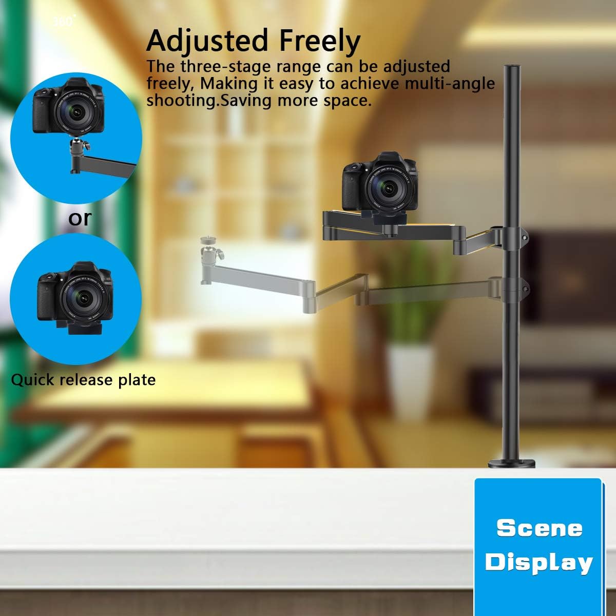 Heavy Desktop Overhead Camera Mount Stand with Flexible Arm and 360° Ball Head I509