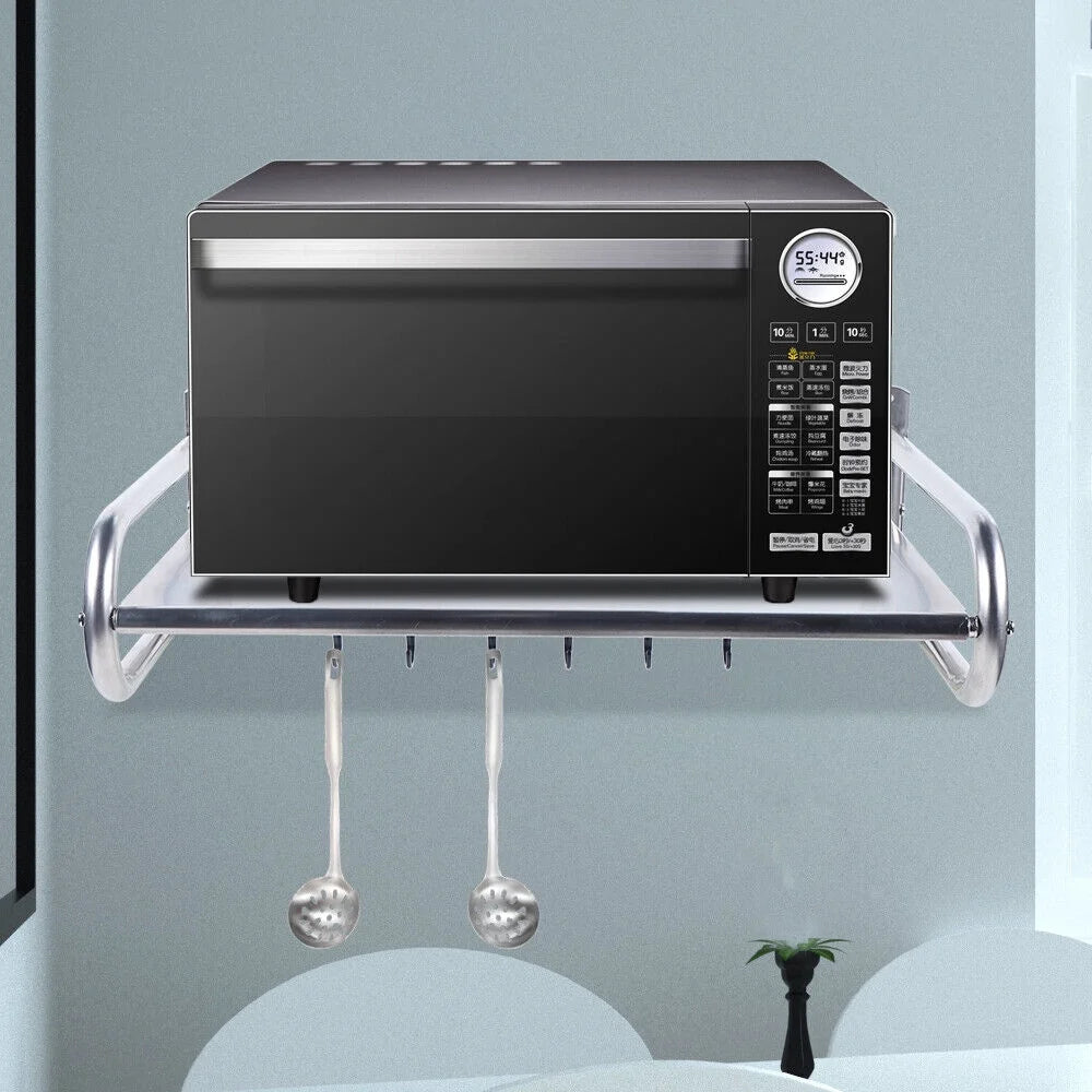 Stainless Steel Wall-Mount Microwave Oven Rack with 6x Hooks S889994