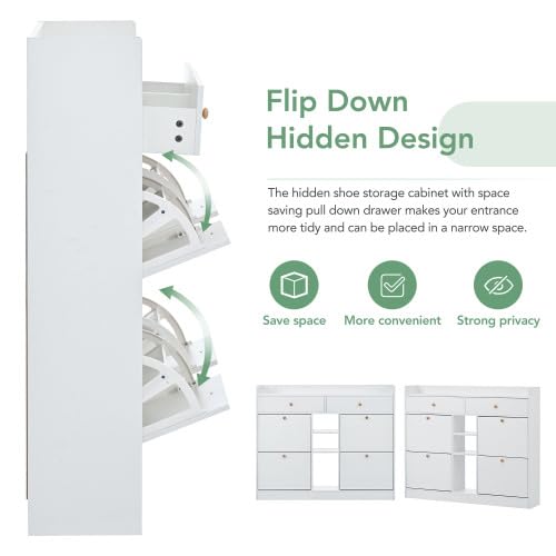 Black 4 Flip 2-Tier Storage Organizer with Drawers Shoe Rack D423