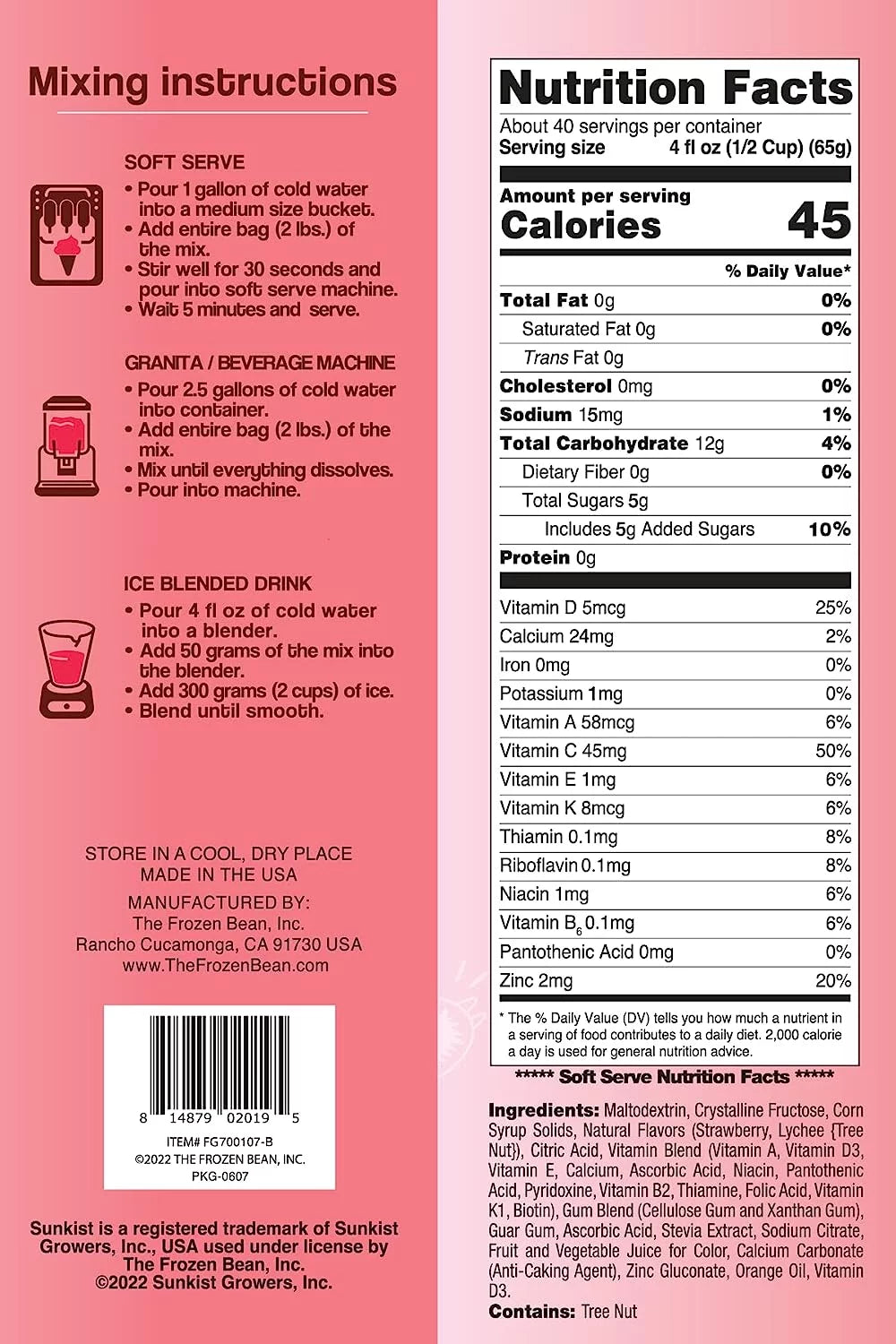 Strawberry Dry Soft Serve Ice Cream Mix 2LB Pack X20475