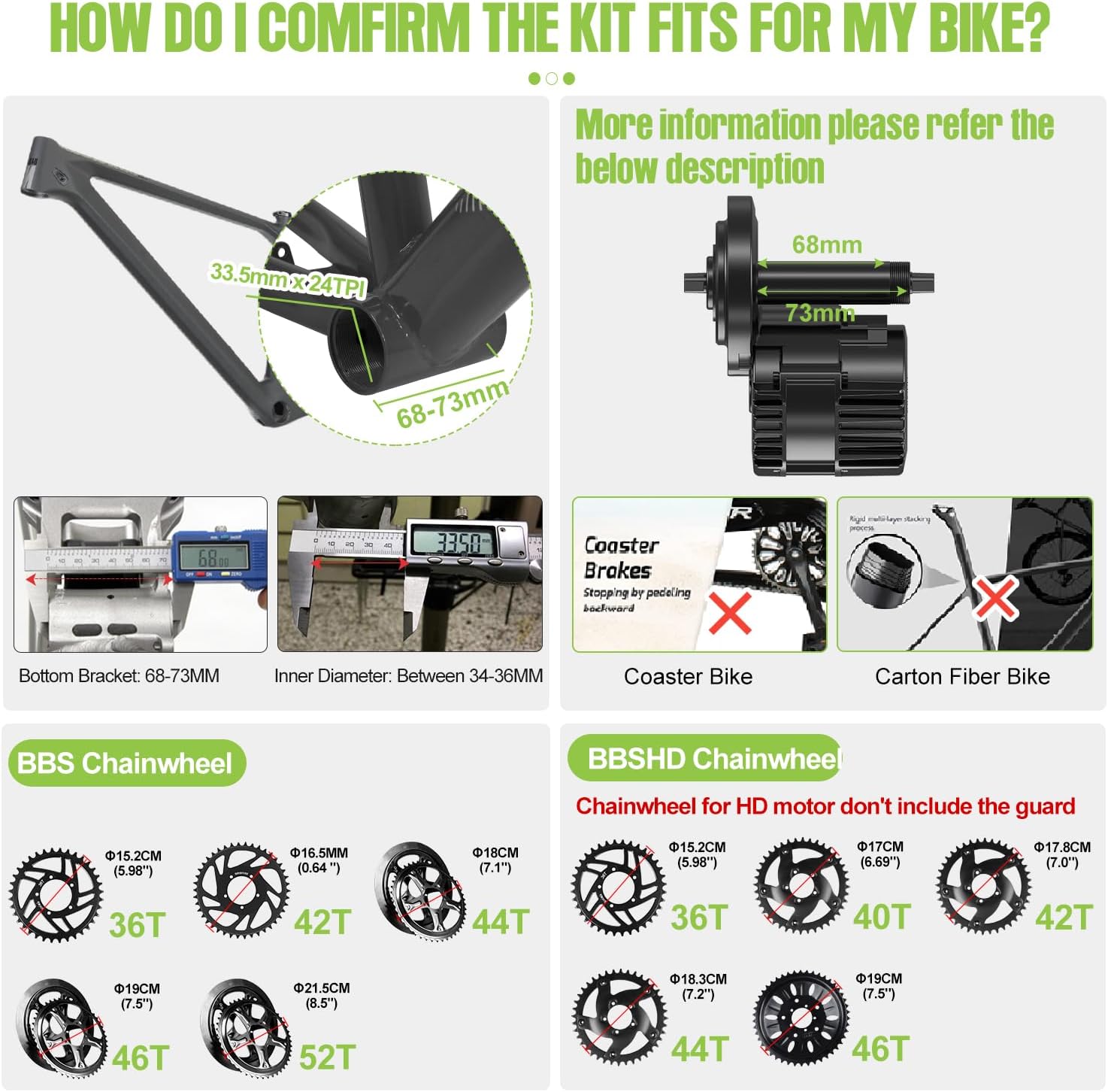 48V 750W Mid Drive Ebike Conversion Kits with Chainring Wheel and LCD Display J1537