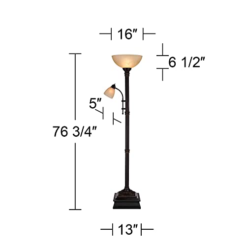 Oil Rubbed Bronze Brown Metal Torchiere Floor Lamp with Reading Light C922