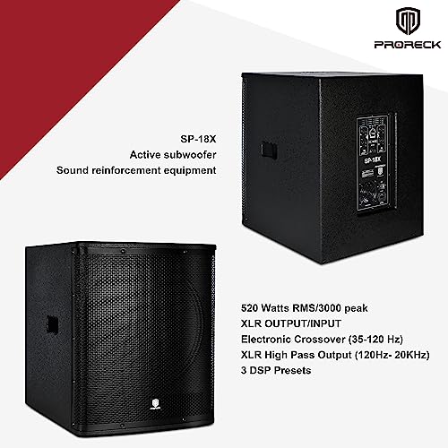 18 inch Active Powered PA Subwoofer Cabinet 3000W with Class-D Amplifier, Black E2497
