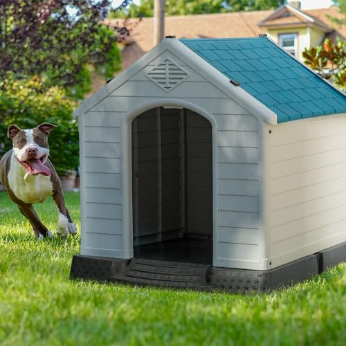 Gray 34" Waterproof Plastic Dog House E498478