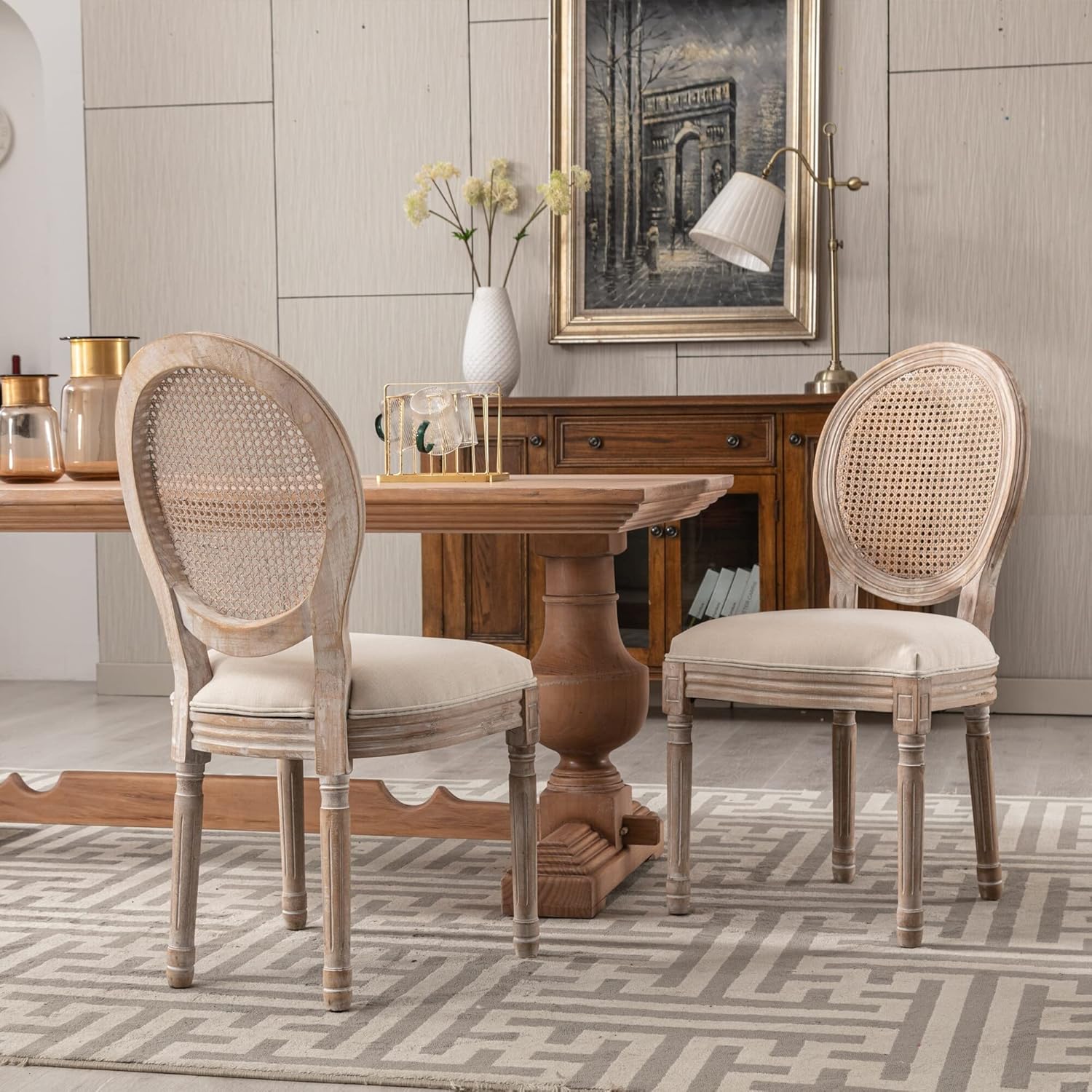 Solid Rubber Wood and Cane Dining Chair Set of 2 W867