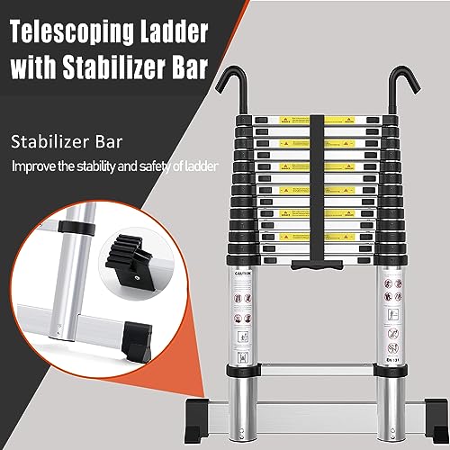 12.5 FT Aluminum Telescoping Ladder with Stabilizer W51808