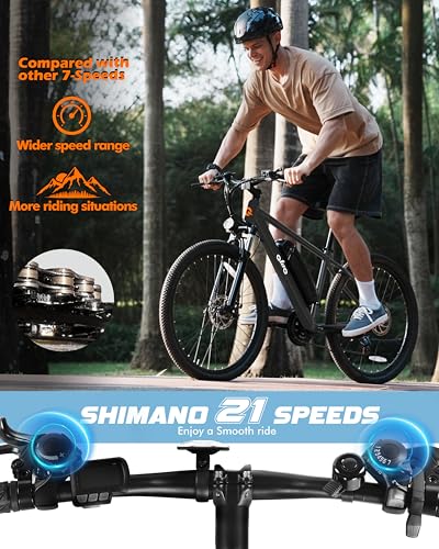 21-Speed Mountain Ebike with Peak 1200W 48V10.4Ah Removable Battery 27.5X2.1 Tire U815272