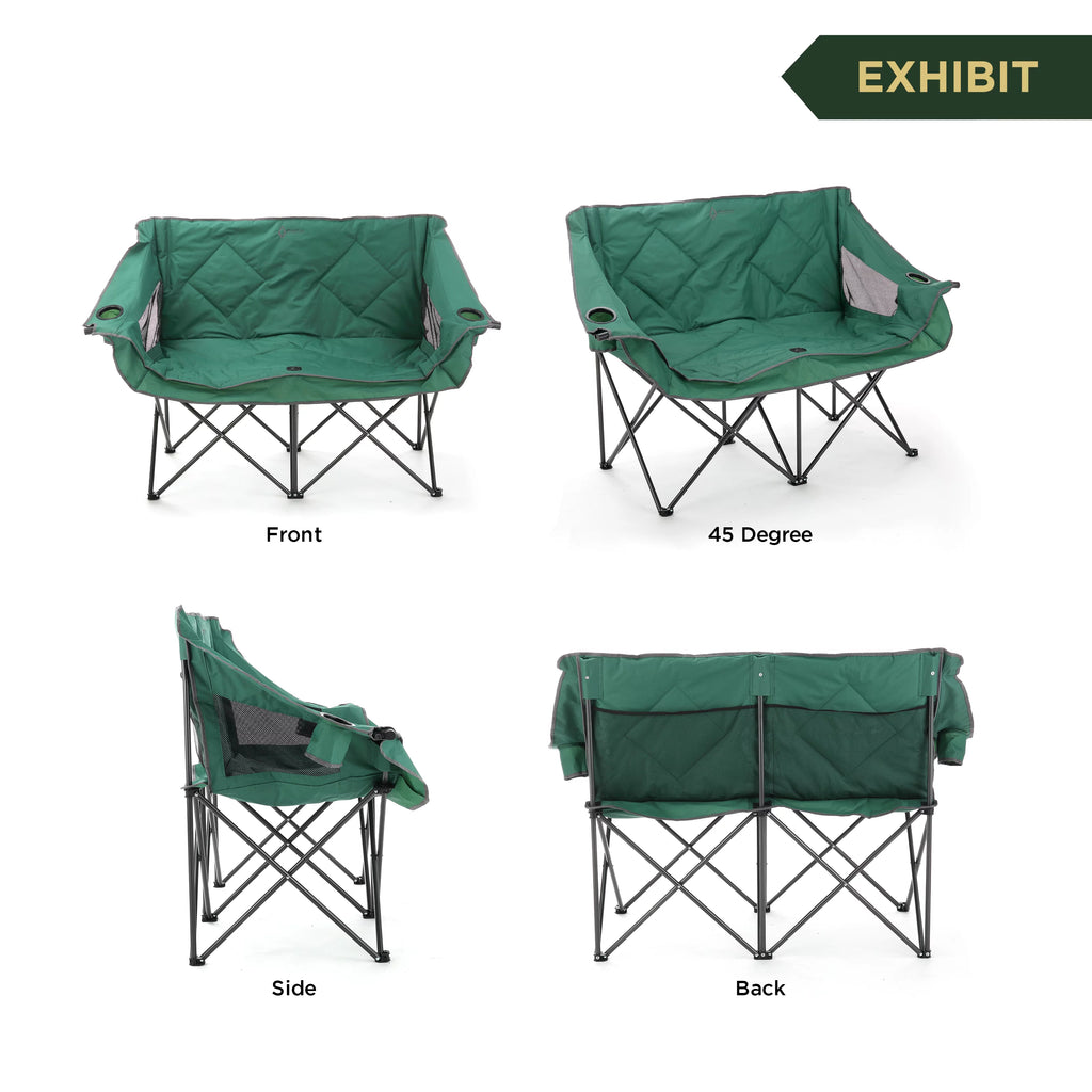 Green Portable Folding Double Camping Chair Loveseat with Carrying Bag E1756