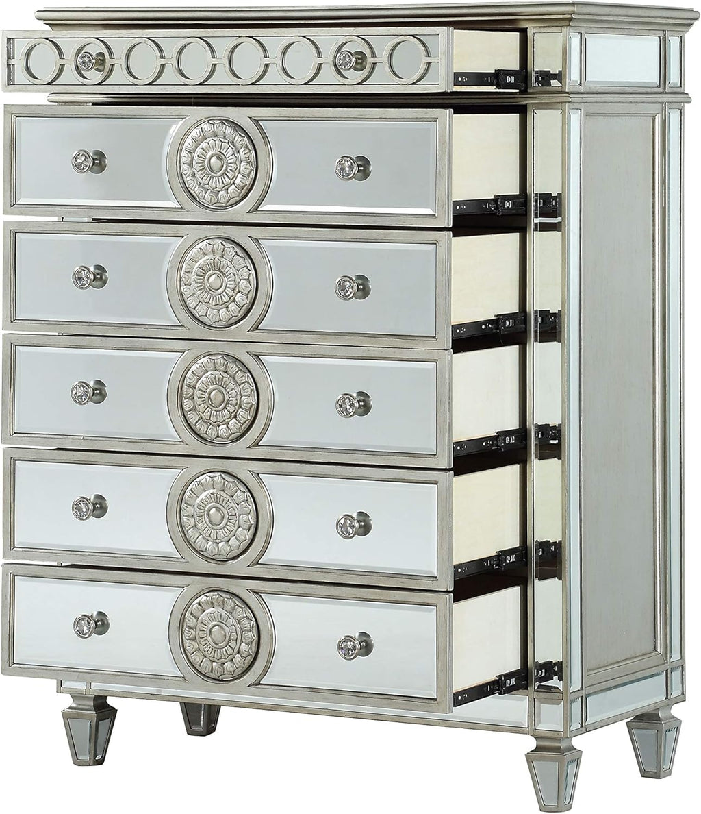 5 Drawer Mirrored Dresser with Pull-Out Tray Y103