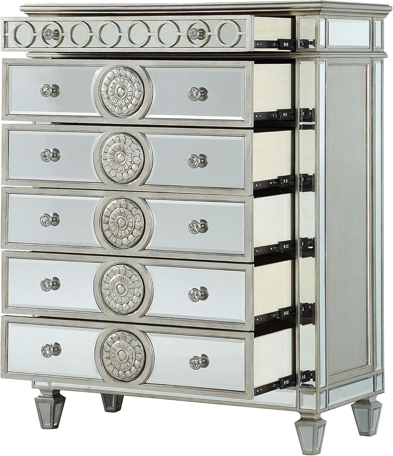 5 Drawer Mirrored Dresser with Pull-Out Tray Y103
