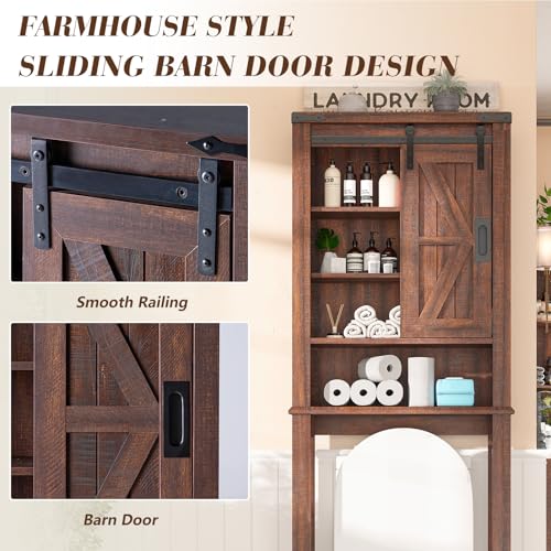 68" Tall Over The Toilet Storage Cabinet with Sliding Barn Door and Adjustable Shelves X463971
