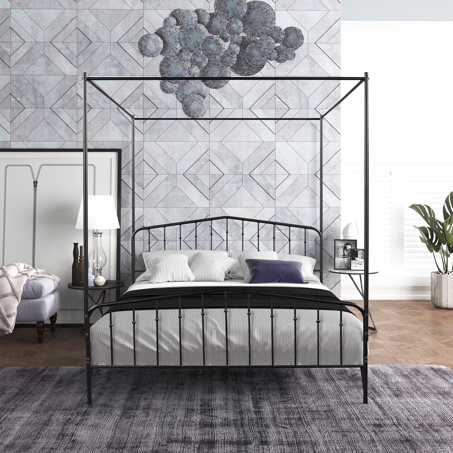 Black Queen Metal Canopy Bed Frame Q639