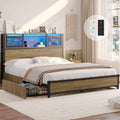 Oak Grey Full Size Metal Platform Bed Frame with 4 Storage Drawers X46878