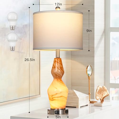 Glass Table Lamps Set of 2 with USB A+C Ports & AC Outlet D640