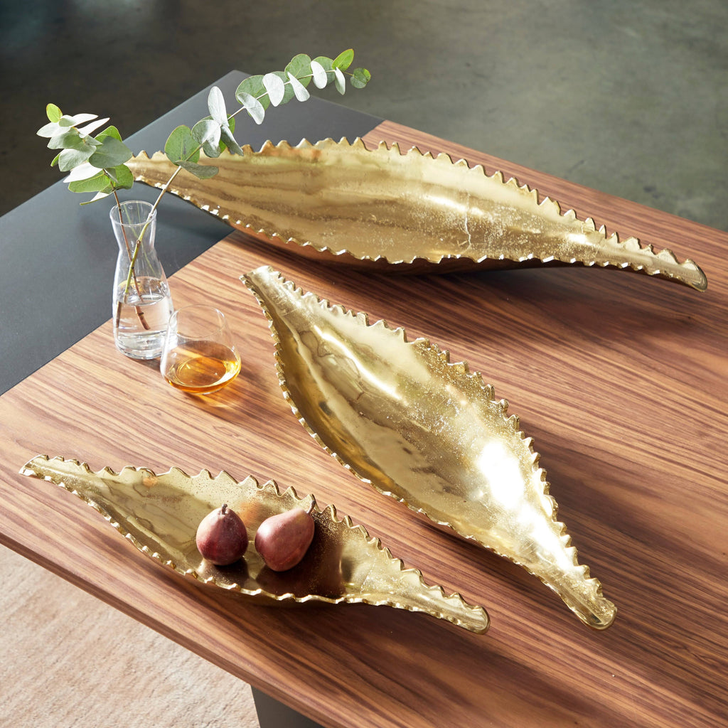 Large Metallic Gold Metal Boat Trays, Set of 3 U7878