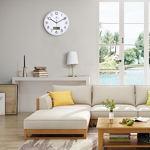 Black Wall Clock with Date Month Day of Week and Temperature Silent Non-Ticking Battery Operated Clock D5093