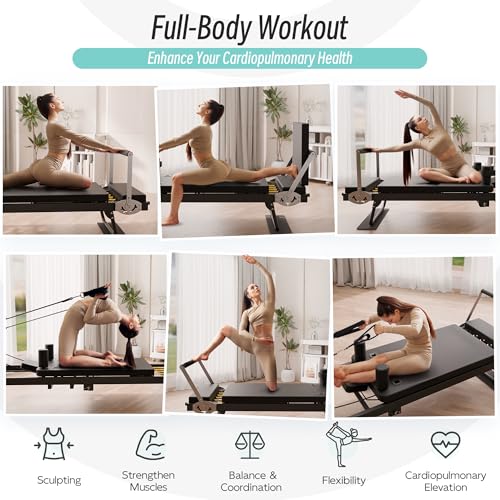Black Foldable Pilates Reformer Machine with Jump Board, 500 lbs Capacity N980043