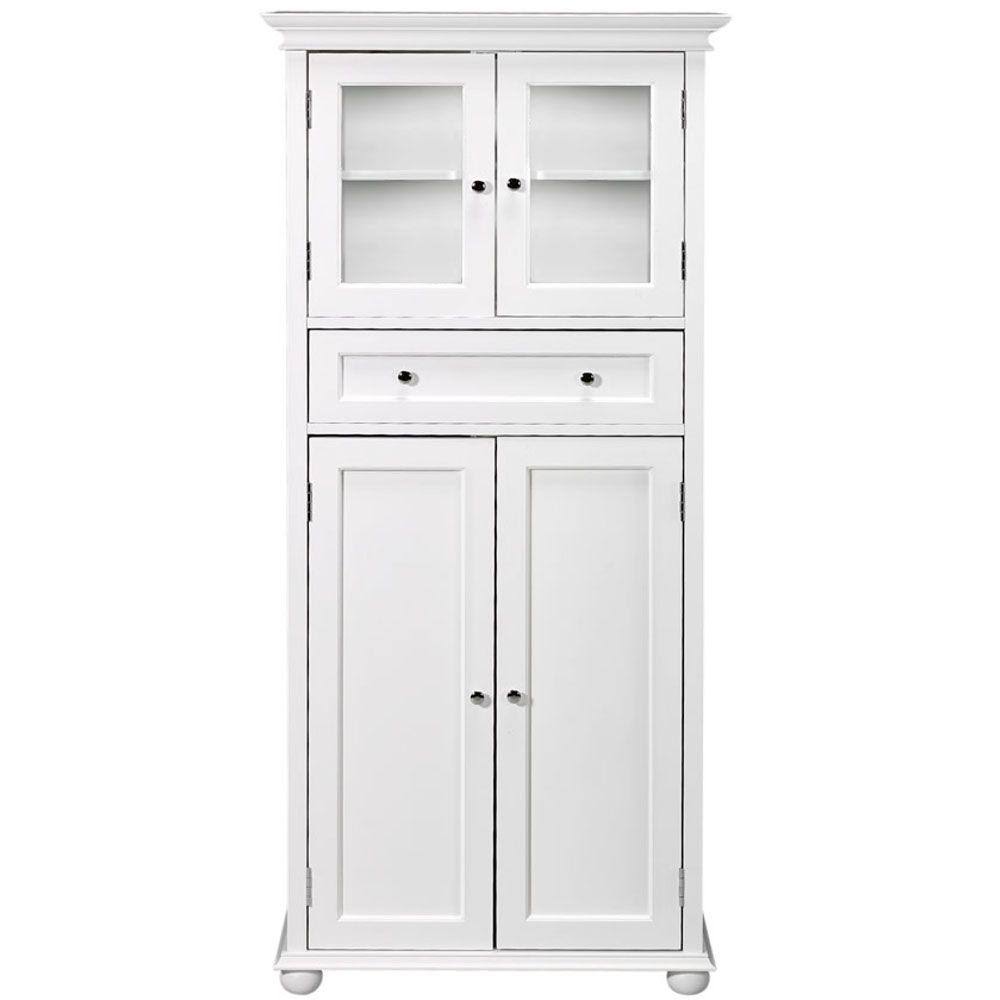 White Bathroom Linen Cabinet Drawer Storage Shelves M403