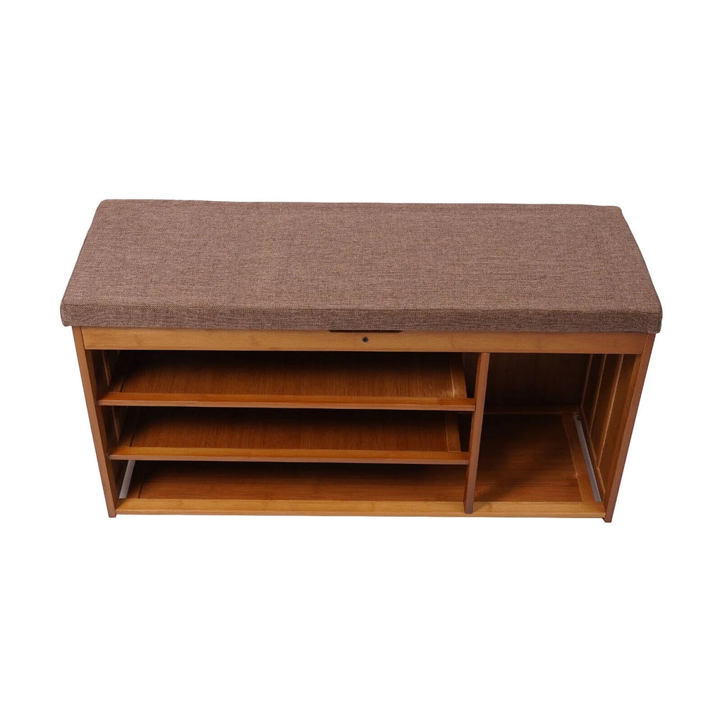 3 Tier Brown Bamboo Shoe Bench Storage Cabinet with Cushion H651713