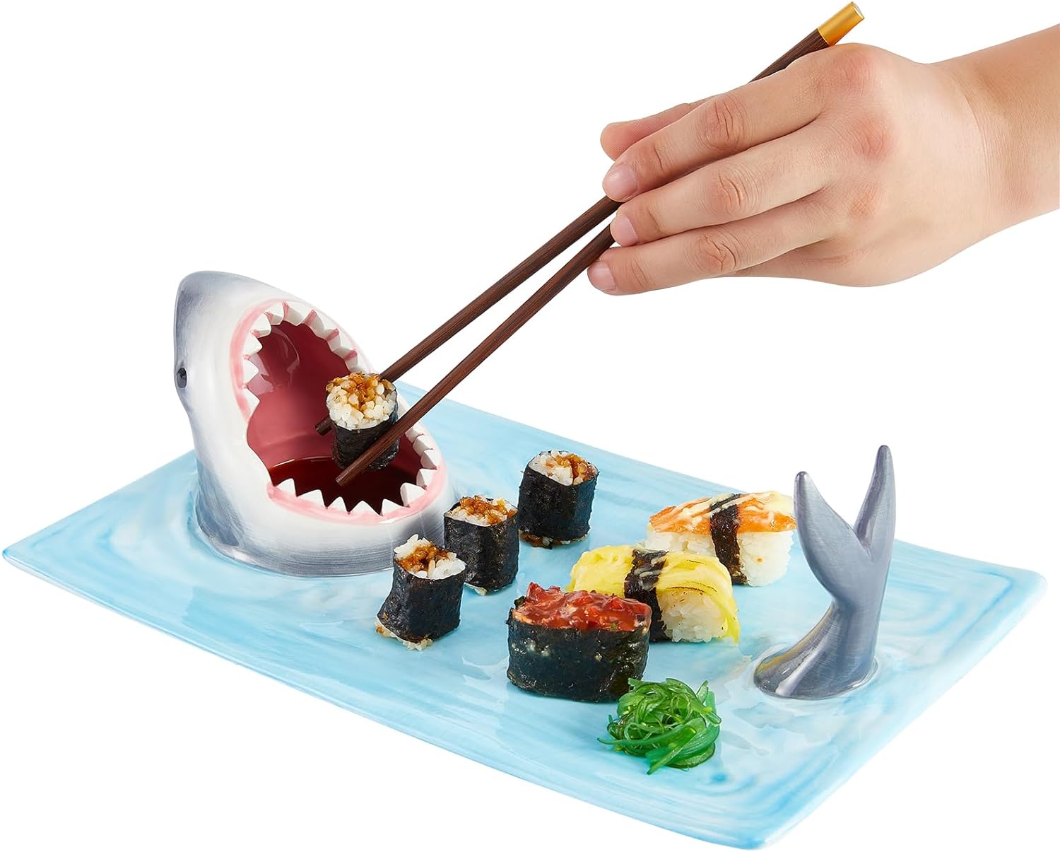 Ceramic Sushi Plate Serving Platter with Soy Sauce Bowl and Chopstick Holder B45876